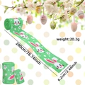 Green burlap Easter ribbon with cartoon bunny and floral patterns, 6.2cm wide and 200cm long - Green Bunny / 2 Meters (6.3cm Width)