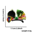 Rainbow striped St. Patrick's Day clover bow hair clip with measurement dimensions - St. Patrick's Bow Hair Clip