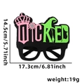 Pink and green Wicked letter glasses with dimensions for themed party costume - Letter Style