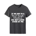 Detail of white slogan print on a dark gray cotton crewneck t-shirt fabric - Heather Gray (White Font)