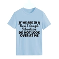 Detail of light blue cotton T-shirt featuring funny black typography quote print - Light Blue (Black Font)