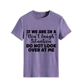 Detail of purple cotton blend T-shirt featuring high-quality black artistic letter print - Purple (Black Text)