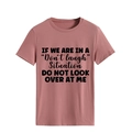 Detail of crew neck t-shirt in dusty pink featuring black slogan print and soft texture - Rose Gold (Black Font)
