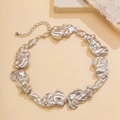 Irregular liquid lava texture choker necklace in silver finish with adjustable chain - Thick Molten Lava Silver Style (06085)