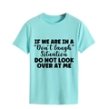 Detail of mint green cotton t-shirt featuring black 'Don't laugh' slogan print - Deep Water Blue (Black Font)