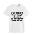 Detail of black slogan print on white cotton crewneck t-shirt with funny text message - White (Black Font)