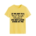 Close-up of a casual yellow crewneck T-shirt featuring bold black letter printing - Yellow (Black Font)