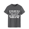 Close-up of white slogan print on a dark grey casual cotton crewneck t-shirt - S / Dark Gray (White Font)