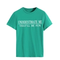Detail eines smaragdgrünen Baumwoll-T-Shirts mit weißem Underestimate Me-Aufdruck - S / Dunkelgrün