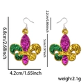 Glitter fleur-de-lis Mardi Gras earrings in purple green gold with size dimensions - Purple Gold Green Fleur-De-Lis