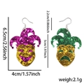 Glittering Mardi Gras comedy and tragedy mask earrings in iconic purple gold green - Purple Green Mask