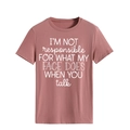 Detail of dusty rose crew neck t-shirt with white slogan print and soft cotton fabric - Rose Gold (White Font)