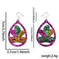 Mardi Gras teardrop glitter earrings with purple green gold sequins and feather mask - Purple Gold Green Eye Mask Teardrop