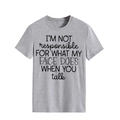 Detail van grijs T-shirt met ronde hals en I'm Not Responsible tekstbedrukking - S / Lichtgrijs (Zwart Lettertype)