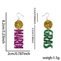 Mardi Gras themed glitter letter earrings featuring gold discs and long dangle design - Mardi Gras Letter