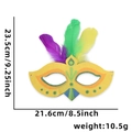 Yellow carnival feather mask with green prints, size 23.5cm by 21.6cm, weighing 10.5g - Mardi Gras Mask B (Feather)