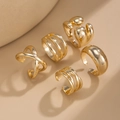Goudkleurige geometrische set van open ringen en oorkappen in diverse stijlen - Multi-Stijl Combinatie Goud (05915)