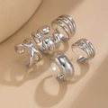 Set van vijf zilveren minimalistische vloeibare metalen ringen met gepolijste spiegelafwerking - Multi-Stijl Combinatie Zilver (05915)