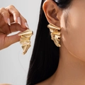 Statement gold layered folding earrings with irregular wavy texture and polished finish - Gold Style (3517)