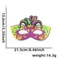 Marti Gras jester mask with bells and purple green yellow diamond pattern 21cm size - Jester Hat Patterned Mask