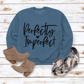 Flat lay of blue sweatshirt with Perfectly Imperfect print and autumn accessories - M / Blue Sweatshirt (Black Font)
