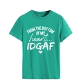 Detail of teal crew neck t-shirt with FROM THE BOTTOM white slogan print and heart graphic - M / Dark Green (White Letters)