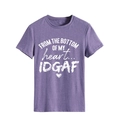 Close-up of purple crewneck t-shirt with heart graphic and white art lettering print - S / Purple (White Letters)