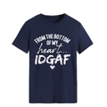 Close-up of navy blue crew neck T-shirt featuring FROM THE BOTTOM OF MY HEART text print - M / Navy Blue (White Letters)