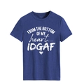 Detail of navy blue cotton T-shirt featuring white artistic script print and heart pattern - M / Vintage Blue (White Letters)