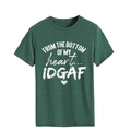Detail of white slogan print on melange green cotton crewneck short sleeve T-shirt - S / Vintage Green (White Letters)