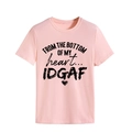 Detail view of pink crew neck cotton t-shirt featuring black FROM THE BOTTOM printed slogan - M / Pink (Black Letters)
