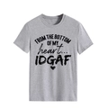 Close-up of grey crewneck T-shirt with black graphic text and heart print detail - M / Light Grey (Black Letters)
