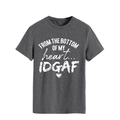 Detail view of cotton dark grey crew neck t-shirt with vintage white graphic print - S / Dark Grey (White Letters)