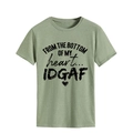 Detail of sage green crew neck t-shirt with FROM THE BOTTOM OF MY heart text print - M / Olive Green (Black Letters)