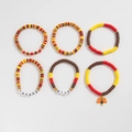 6-piece Thanksgiving beaded bracelet set with Turkey charm and colorful Heishi beads - Turkey Charm Letter Thanksgiving Style (05519)
