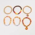 6-piece Thanksgiving bracelet set with maple leaf, turkey charms and GIVING THANKS beads - Turkey Pumpkin Charms Giving Thanks Style (05530)