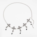 Gothic silver waist chain featuring vintage cross pendants and black teardrop beads - Silver Cross with Black Teardrop (0029)