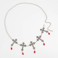 Gothic silver waist chain featuring intricate crosses and red teardrop crystal charms - Silver Cross with Red Teardrop