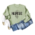 Close-up of Sage Green sweatshirt featuring leopard print NURSE Life text and heart graphic - S / Olive Green (Black Font)