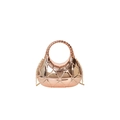 Roségoldene geometrische Umhängetasche mit rundem Griff und Metallic-Finish - Roségold