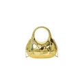 Geometrische goldene Halbmond-Handtasche mit Perlengriff und feinem Kettenriemen - Gold