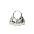 Silberne Metallic-Halbmondtasche mit geometrischer Steppung und Metallgriff für Damen - Silber