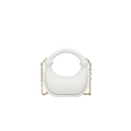 White hobo bag with circular handle and gold metal chain strap in premium faux leather - White