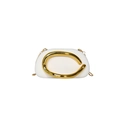 White semi-circular clutch bag with a large gold metal handle and slim chain strap - White