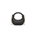 Minimalist black crescent crossbody bag with round handle and gold chain strap - Black