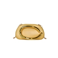 Elegant gold evening clutch with circular metal handle and detachable chain strap - Yellow