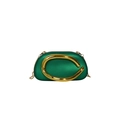 Elegant emerald green hard shell evening clutch with gold C-shaped metal clasp and chain - Green