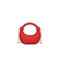 Minimalist red silicone half-moon handbag with gold chain strap and round handle - Red