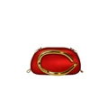 Chic red acrylic evening clutch with bold gold metal ring handle and crossbody chain - Red