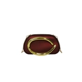 Deep burgundy evening clutch bag with large gold C-shaped metal handle and chain - Burgundy
